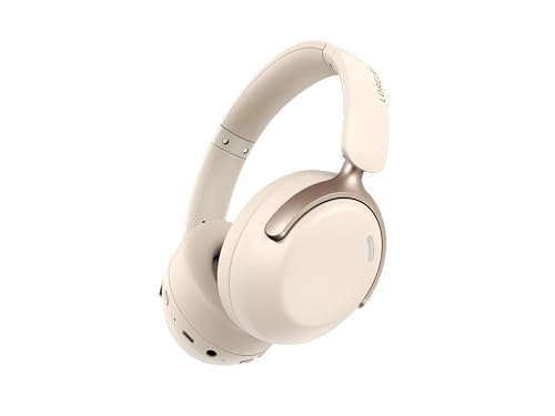 LORELEI QC30 Hybrid Active Noise Cancelling Headphones, 60H Playtime, Built-in Mic, Wireless Over Ear Headsets with Case,Bluetooth 5.4,Deep Bass Comfort Fit Soft-Earpads Fast Charging (Beige White by LORELEI - Used condition - US$32.67