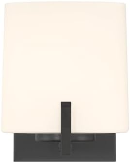 Minka-Lavery 12431-899 Mirelle 7.5" High 1-Light Bath Sconce - Dark Matte Black with Etched Opal Glass