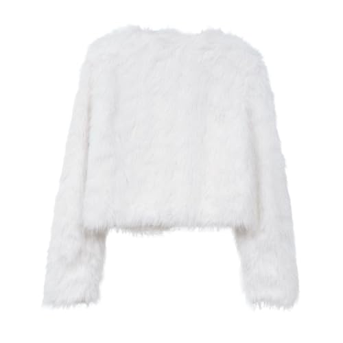 Amazhiyu Women's Faux Fur Cropped Coat Pockets Long Sleeve Open Front Winter Jacket2