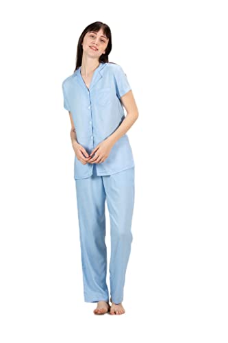 Image of Evolove Women's Polyester Half Sleeves Collared Night Suit Set /Top Pyjama Set Super Soft Comfortable (Nightsuit-Collar-HS-2)