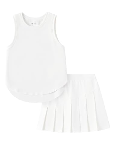 Image of PATPAT Girls Tennis Skirt Sets Moisture Wicking Tank Tops and Pleated Skirts 2 Piece Outfits Activewear Sets 5-12 Years