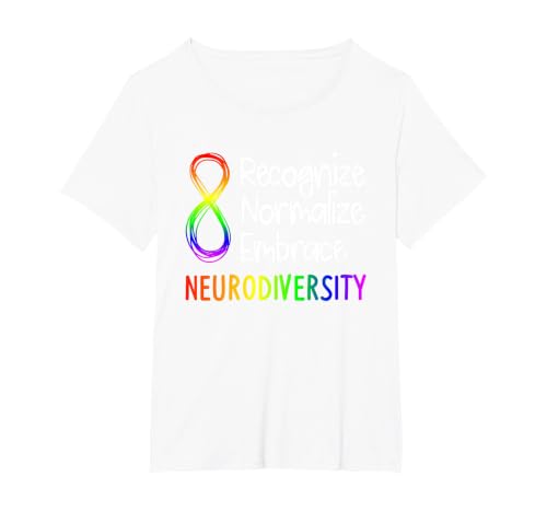 Neurodiversity Shirt Autism Spectrum ASD Rainbow Infinity T-Shirt, Women's Plus, White, 6X