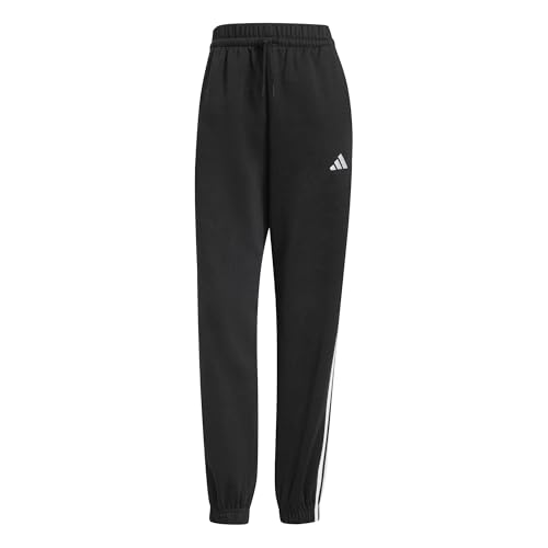 Adidas Damen Essentials 3-Stripes Fleece Loose Pants, Black/White, M