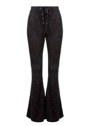 Pretty Attitude Womens Faux Leather Flare Pants Faux Suede Bell Bottoms