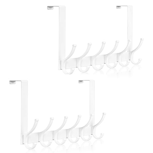 Optish Door Hooks for Hanging, Over The Door Towel Racks for Bathroom, Coat Rack Door Towel Hanger Towel Hooks (2Pack, White, Fit 1-3/4" Doors)