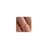 Lunvky Gold Birthstone Rings for Women Mother Dainty Stackable Gold Rings Non Tarnish Thumb 14k Gold Plated CZ Emerald Green Gemstone Ring Jewelry Birthday Gift for Mom Daughter Band Size 6-11