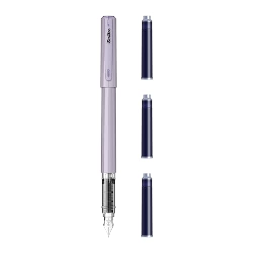 Image of Scrikss Primeo Medium Nib Fountain Pen | 3 Cartridges Included | Stainless Steel Nib & ABS Body | Lilac | in Blister Pack