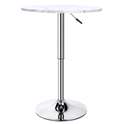 Burenmto Round Bar Table Set Of 4 White 24 Inches Round Pub Table Marble Height Adjustable 360° Swivel Bistro Cocktail Table With Sliver Leg And Base For Dining Room Kitchen Living Room Small Spaces #TOP7