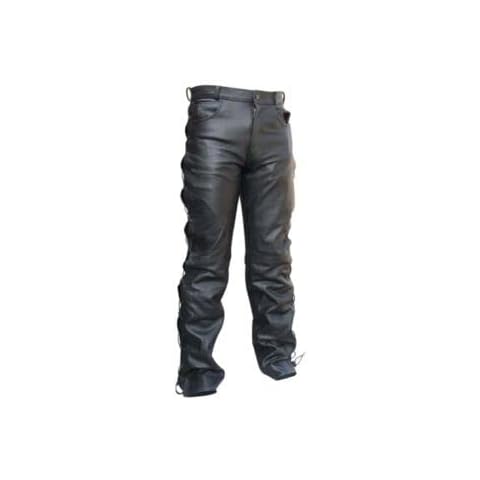 Xtron Bikewear Mens Motorcycle Black Cowhide Leather Jeans Laces Trousers Motorbike Pants (44W / 32L) Cover