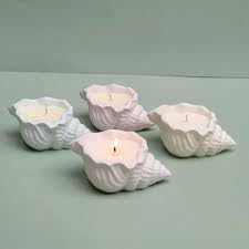 Venvintra Handcrafted Seashell Sculpture Cement Mold with SOYA Wax Candle Aesthetic Coastal Conch Shell Pillar Candle for Home Decor Minimalist Ocean Inspired for Bathroom Living Room (white, pack of 4) 1