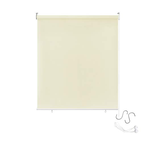 AUFUN Außenrollo Balkon Outdoor Rollo Wetterfest 100 x 140 cm Outdoorrollo Sonnenschutz Balkonrollo UV Schutz, Reflektierende Thermofunktion für Fenster & Türen, Beige