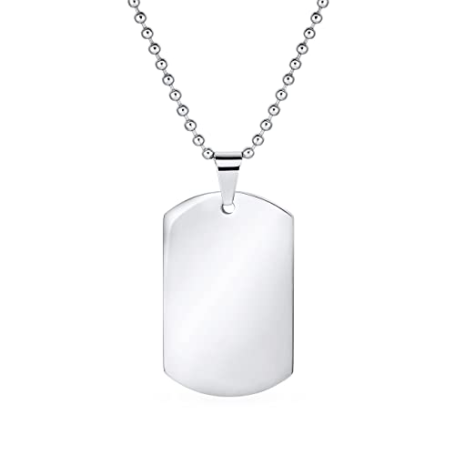 Grabado Personalizado X-Large Simple Básico Cool Hombres Identificación Militar Ejército Dog Tag Collar Colgante Para Hombres Pulido Tono Plata Acero Inoxidable 24 Pulgadas Cadena De Bolas