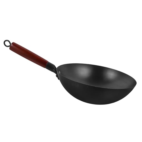 Wok tradicional de hierro con mango de madera