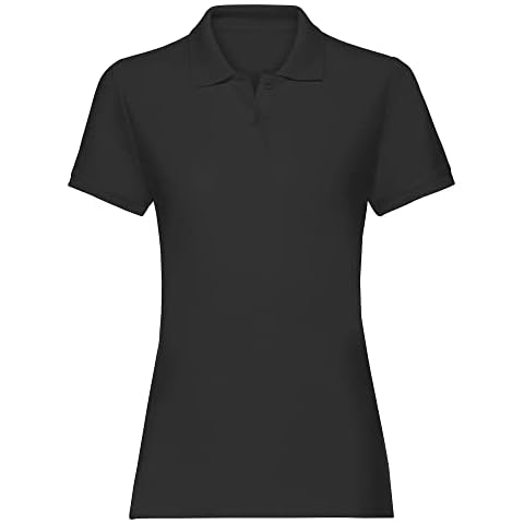 Love My Fashions® Women’s Plain Polo Shirt Knitted Collar and Cuffed Short Sleeves Casual T-Shirt & Classic Sports Top for Ladies Plus Sizes Black Cover