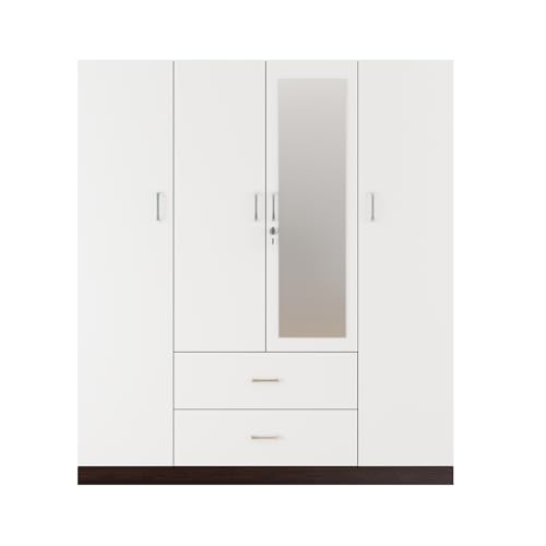 Image of VIKI Wardrobe | Wooden Almirah for Clothes,Door for Bedroom, 4 Door Wardrobe with Drawer, Mirror & Hanging Space (Dark Wenge, Frosty White - 40D x 160W x 180H) | 1 Year Warranty | Free Assembly