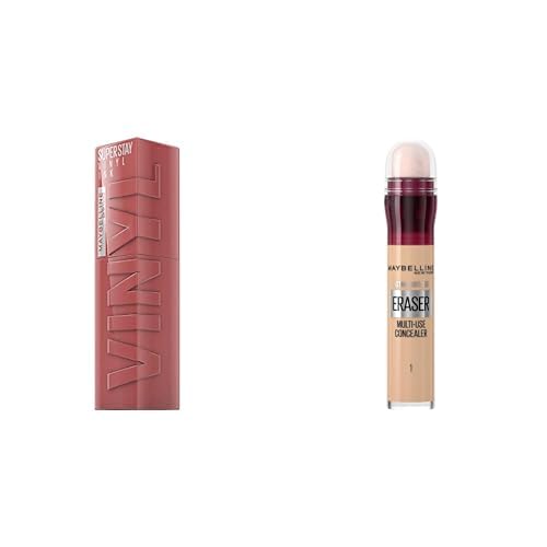Maybelline New York Super Stay Vinyl Ink Uzun Süre Kalıcı Likit Parlak Ruj 35 Cheeky + Maybelline New York Instant Anti Age Eraser Kapatıcı, 01 Light, 6.8 ml