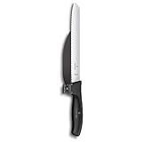 VICTORINOX(ビクトリノックス) 【Amazon.co.jp限定】DUXナイフ ガイド付きブレッドナイフ 21cm 波刃 ブラック 均一にスライスできるペティナイフ 食洗器対応 スイスクラシック パン切り包丁 6.8663.21