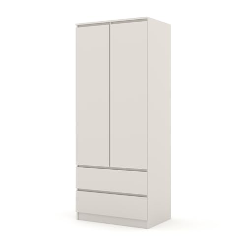 Armoire de Chambre 2 Portes et 2 Tiroirs, Penderie de Rangement Moderne avec Tringle et Système Sans Poignée, Garde-Robe Gain de Place pour Entrée et...