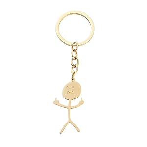COLORFUL BLING Funny Doodle Stainless Steel Keychain Middle Finger Keyring Long Distance Friendship BFF Matching Jewelry Gift