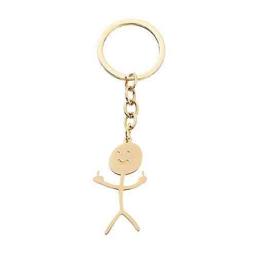 COLORFUL BLING Funny Doodle Stainless Steel Keychain Middle Finger Keyring Long Distance Friendship BFF Matching Jewelry Gift