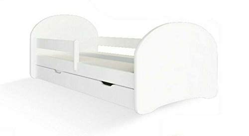 MEBLEX Children Toddler Bed for Kids White WITH DRAWERS & Safety Foam Mattress 160x80cm Children Sleeping Bedroom Furniture with MDF Full Bed Frame with Built-in Headboard (All White, 160x80cm)