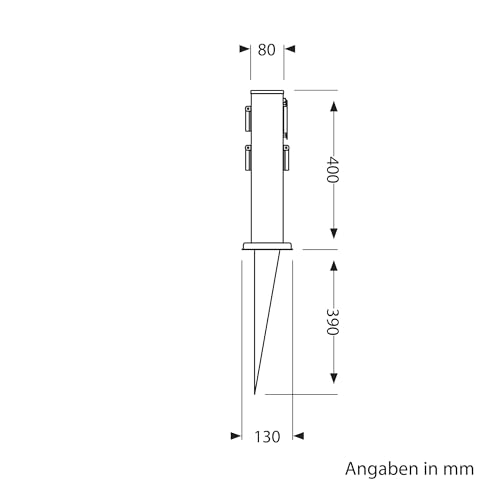 ledscom.de 2 Stück Garten-Steckdosen-Säule Polly mit Erdspieß und 2m Kabel für außen, IP44, 3-Fach mit Timer/Zeitschaltuhr, Edelstahl, eckig, 38cm