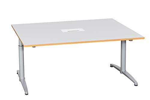Preisvergleich Produktbild Assmann Büromöbel Besprechungstisch Konferenztisch Modell Canvaro Höhenverstellbar Mit Kabeldurchlaß In Dekor Lichtgrau, Geprüft Und Gebraucht, 62-86x160x100cm (Zertifiziert und Generalüberholt)