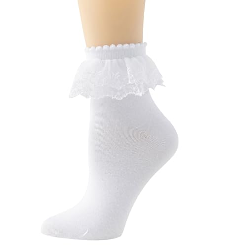Lace Ruffle Frilly Socks for Women, Lace Ankle Socks with Double Layer Lace