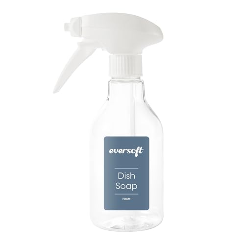 Image of Eversoft Foaming Jet Dish Soap Spray Trigger Bottle for kitchen /bathroom /office /RV /Airbnb, 350 ml (12.0 oz), Sealed Refill Cartridges Sold Separately, Clear