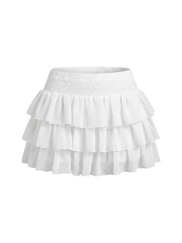 Womens Ruffle Mini Skirt with Shorts Layered Cute Pleated Mini Skort