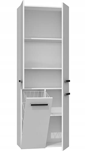 Mueble de baño Nel blanco para baños pequeños con puerta larga y cesta 4