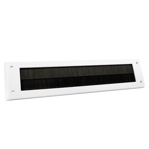 Internal Letterbox Draught Excluder with Black Bristles - White PVC External Size - 34.2 x 7.9 x 0.8 cm 28.1 x 4.6 cm Internal Aperture