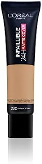 L'Oreal Paris Cover Liquid Foundation, With 4% Niacinamide, Long Lasting, Natural Finish, Available in 20 Shades, SPF 25, Infallible 24H Matte Cover, Shade 130, 30ml