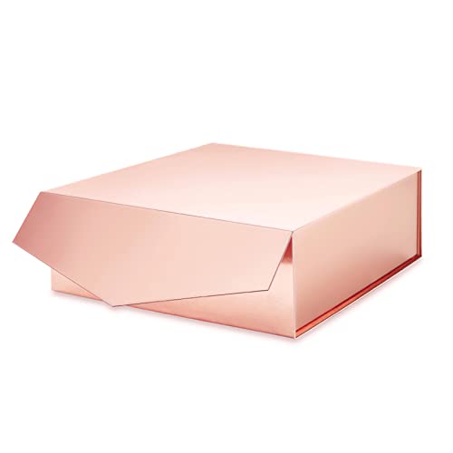 ROSEGLD Gift Box 9x9x3.4 Inches, Gift Box with Lid, Bridesmaid Proposal Box, Square Gift Box with Magnetic Closure for All Occasions (Glossy Rose Gold)