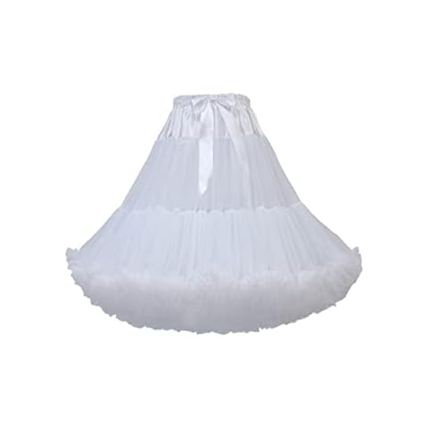 PhilaeEC Women's Petticoat Tutu Tulle Skirt Multi-Layer Puffy Cosplay Underskirt, Length 55cm, Waist 55-95cm (White) Cover