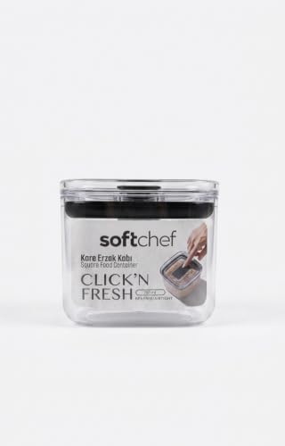 Softchef Click'n Fresh Hava Geçirmez Kare Plastik Erzak Kabı 700 ml - Vakumlu Tek Tuş Kapaklı Şeffaf Plastik Bakliyat, Bpa İçermez (10,5x10,5x9 cm), Un ve Şeker Saklama Kabı