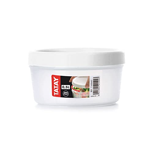 Tatay Food Storage, Airtight, 0.5L of Capacity, Screw Lid, BPA Free, Suitable Microwave and Dishwasher, White. Measures: 12 x 12 x 6,6 cm