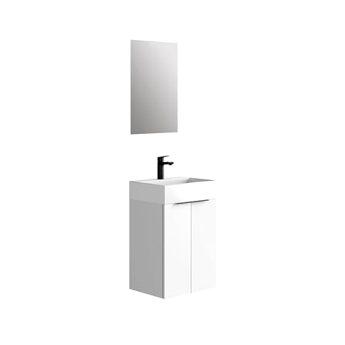 Baikal Conjunto De Mueble De Baño 45cm. Incluye Mueble con Lavabo. Melamina 16mm. Mueble MONTADO. Lavabo Encastrado. con Espejo 2 Puertas Blanco