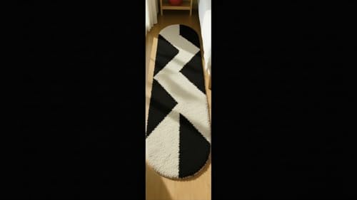 Image of Fluffy Silky Micro Fiber Polyster Carpet /Runner for Bedroom, Study Room, Playing Room, Guest Room ETC. 2x5 Feet, (Black and Ivory Chevron Pattern)