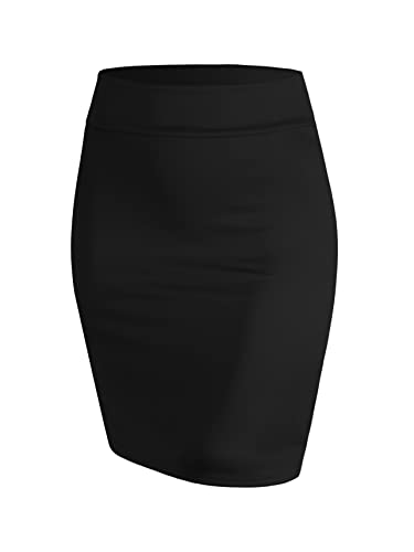 Made By Johnny Mbj Wb2141 Women'S Elastic Waist Stretch Bodycon Midi Pencil Skirt Above The Knee Length Classic Skirt L Black thumb #3
