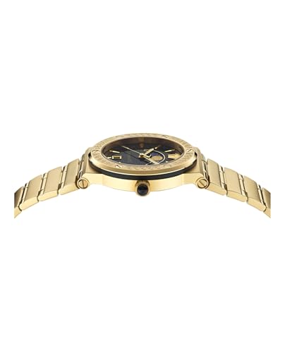 Versace Greca Logo Moonphase Collection Luxury Womens Watch Timepieces with a Gold Bracelet and Case Featuring a Black Dial2