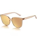 QTYQWC Lentes de sol polarizados de gran tamaño para mujer, a la moda, con protección UV, ojo de gato, LS1627s, Marco marrón transparente A04/lente polarizada dorada