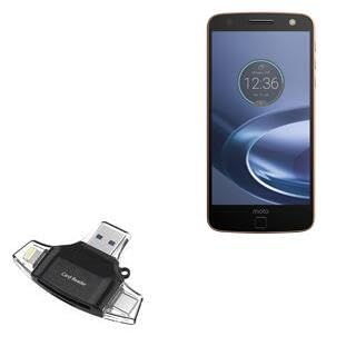 BoxWave Smart Gadget Compatible with Motorola Moto Z Force Droid - AllReader SD Card Reader, microSD Card Reader SD Compact USB - Jet Black