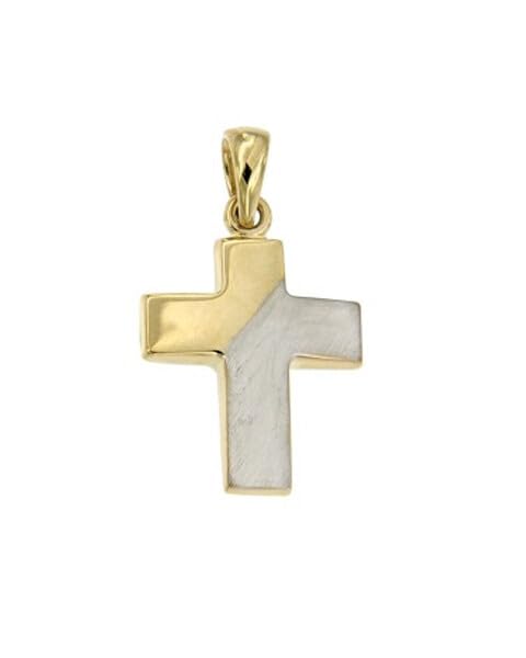 Pendentif mémoire en 14 Carat Or Bicolore Croix en or massif haute joaillerie