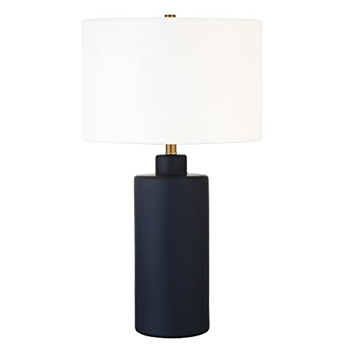 Carlina 25" Tall Ceramic Table Lamp with Fabric Shade in Matte Navy/White
