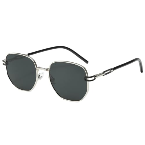 Lunettes de soleil polarisées rétro hommes en métal polygonal, finition haut de gamme