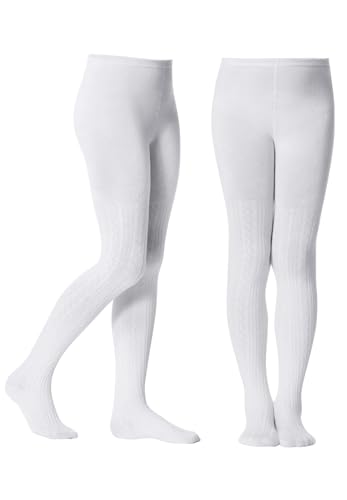 Zando 2 Pack Girls Tights for School Uniform Girls Cable Knit Tights Cotton Stockings for Kids Leggings Girls Pantyhose 6-12T