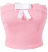 BEAUDRM Women's Strapless Denim Tube Crop Top Lace Trim Bow Front Zipper Back Slim Fit Jean Bande...