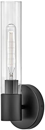 Lark Shea 85400BK Single Bath Vanity Light, Cylindrical Clear Glass Sconce, Mount Up or Down, Black