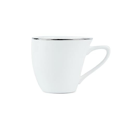 Image of Dandy Lines Alpine Platinum Band Cup and Saucer Set, Luxury Tea Cups with Saucer, Bone China, Pack of 12, Microwave & Dishwasher Safe, Great for Hosting & Gifting